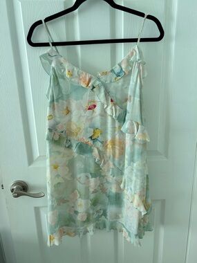 H & M Floral Pastel Ruffle Mini Dress - Mint Green Size XS